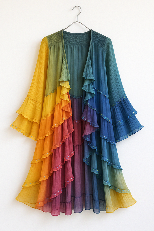 Contrast Rainbow Ruffle Chiffon Cardigan