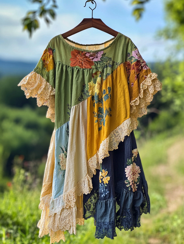 Summer colorful vacation patchwork contrast dress