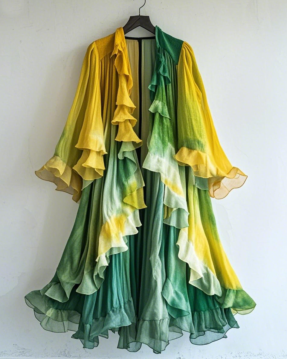 Color-Blocking Rainbow Ruffle Coat