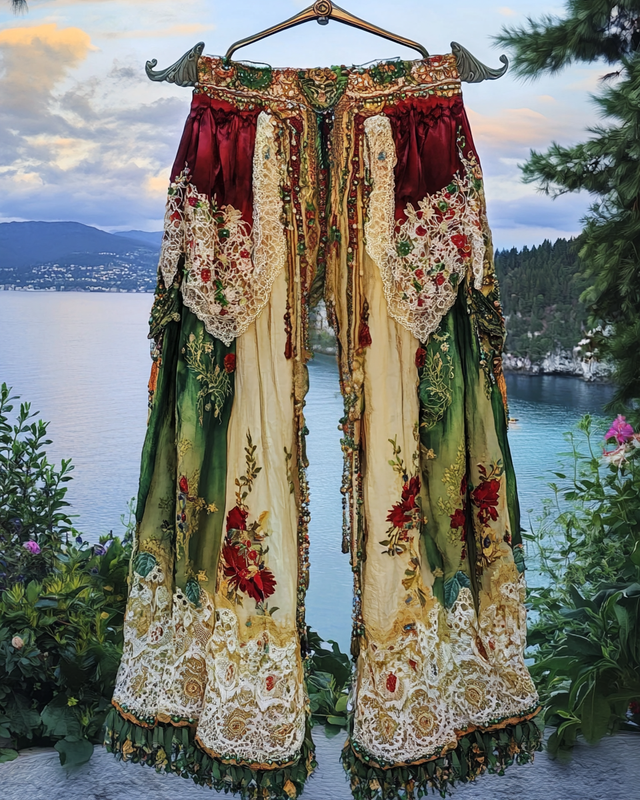 Summer Vacation Ruffle Lace Contrast Pants