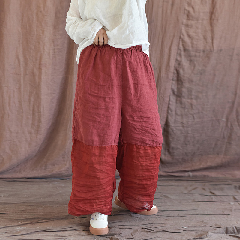 Vintage Patchwork Loose Wide-leg Linen Blend Pants