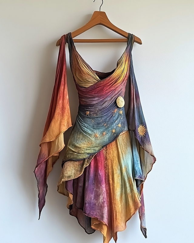 Handmade color block gradient rainbow irregular sun dress