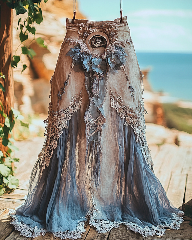 Summer Vacation Ruffle Lace Patchwork Skirt