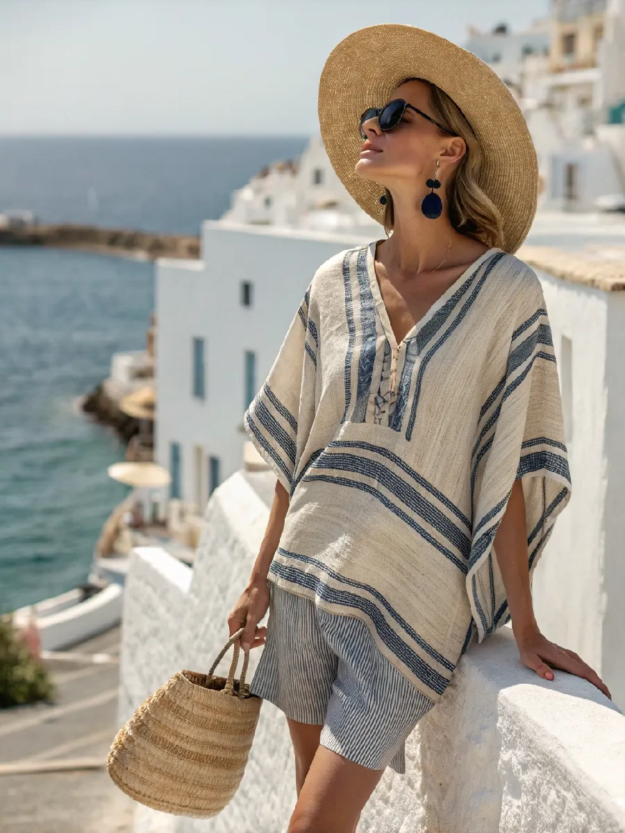 Cotton and linen women's striped suit