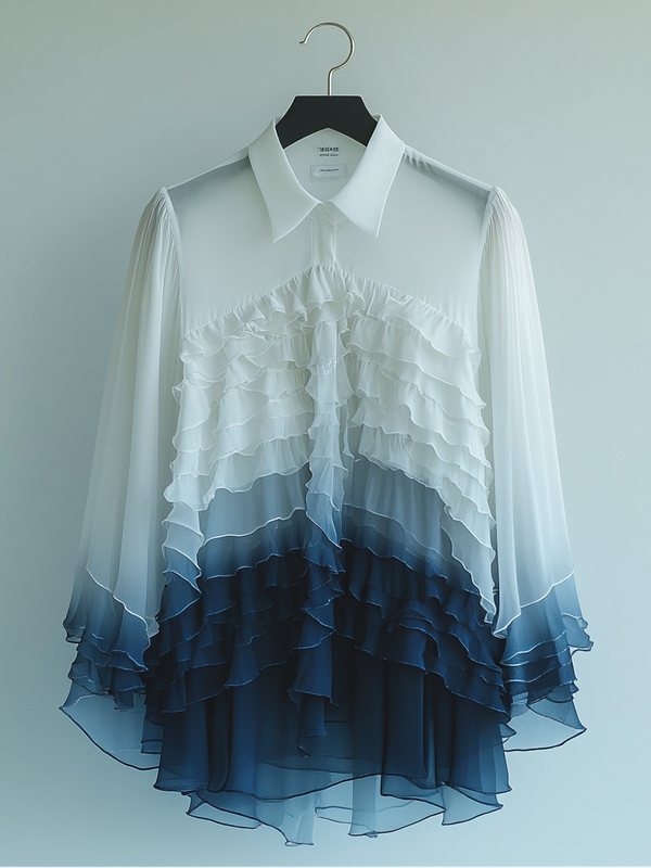 Summer color block ruffled chiffon top
