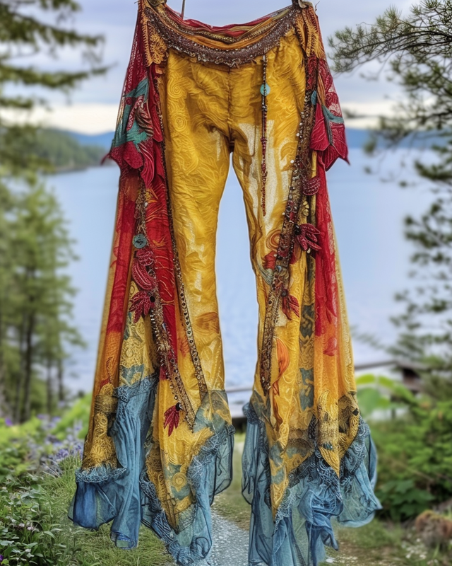 Summer Vacation Ruffle Lace Contrast Pants