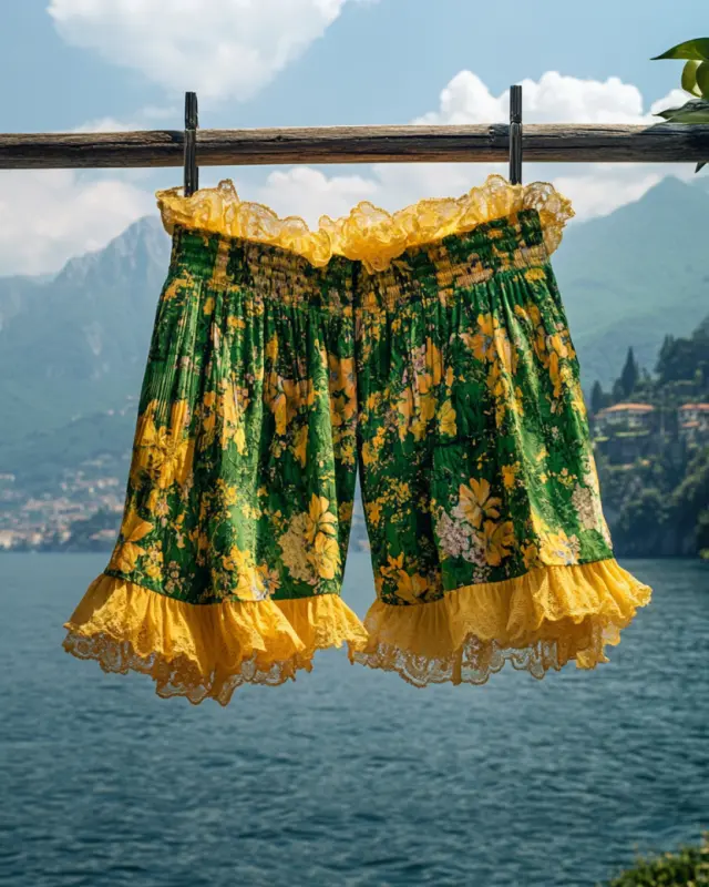 Summer Vacation Ruffle Lace Chiffon Contrast Shorts