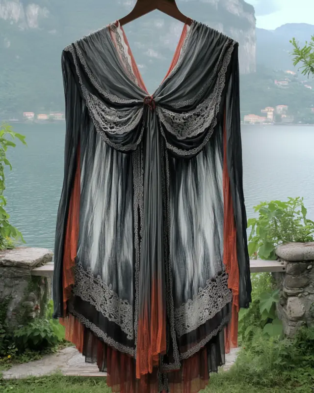 Summer Vacation Ruffle Lace Chiffon Contrast No Sleeve Dress