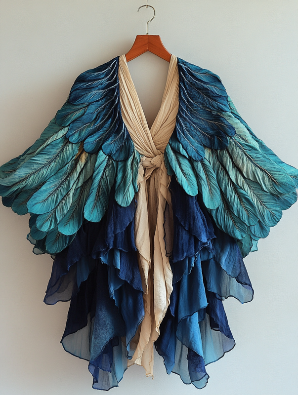 Summer original design elegant handmade feather kimono