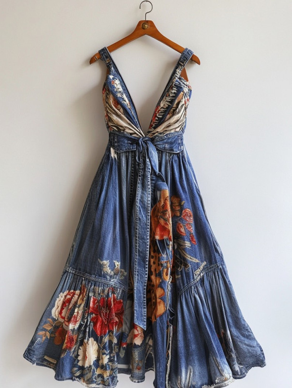 Fashionable bold contrast color popular floral print dress