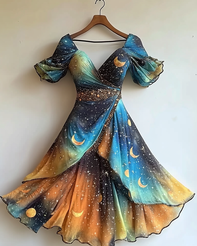 Vacation Handmade Color-Blocking Rainbow Irregular Dress