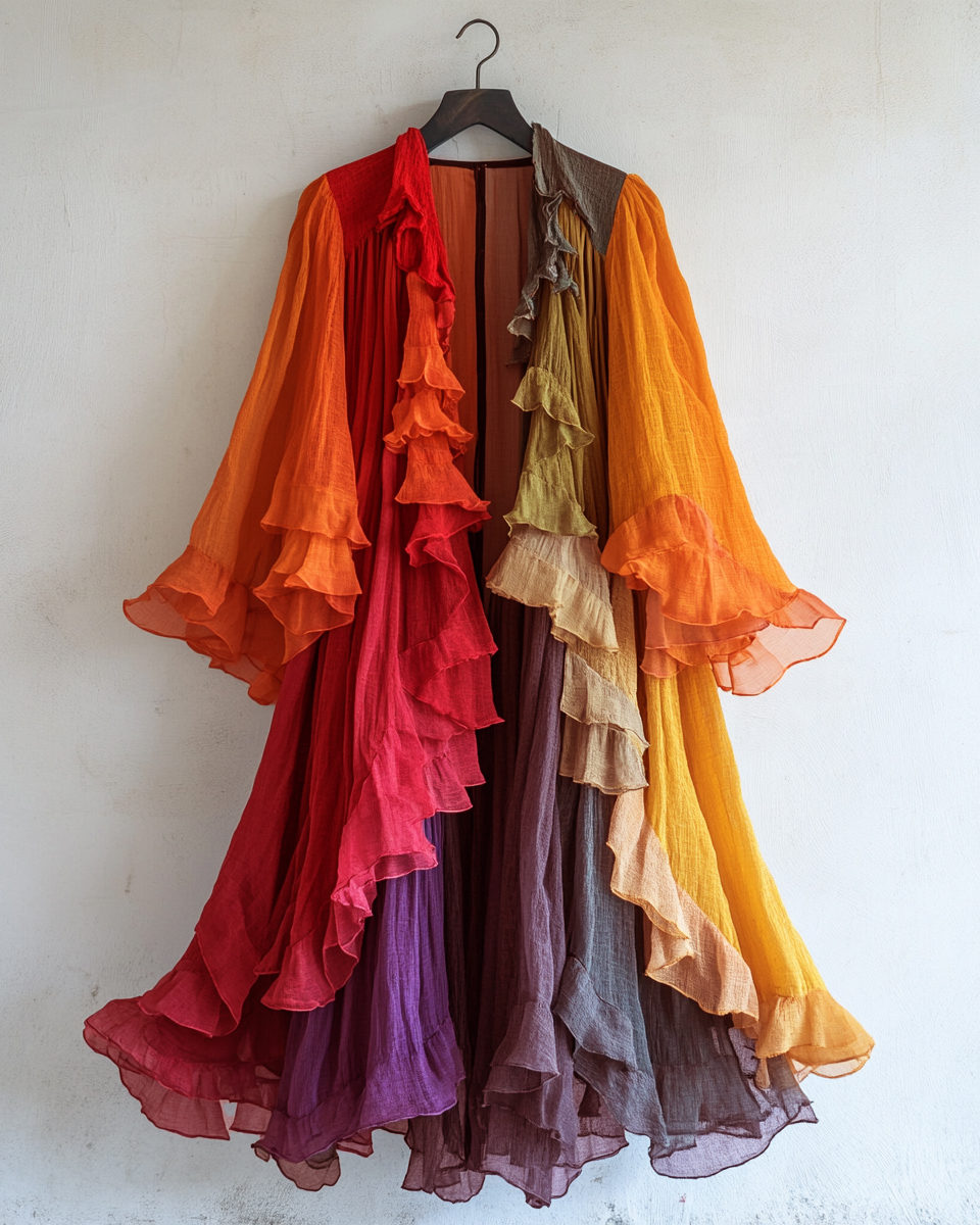 Color-Blocking Rainbow Ruffle Coat