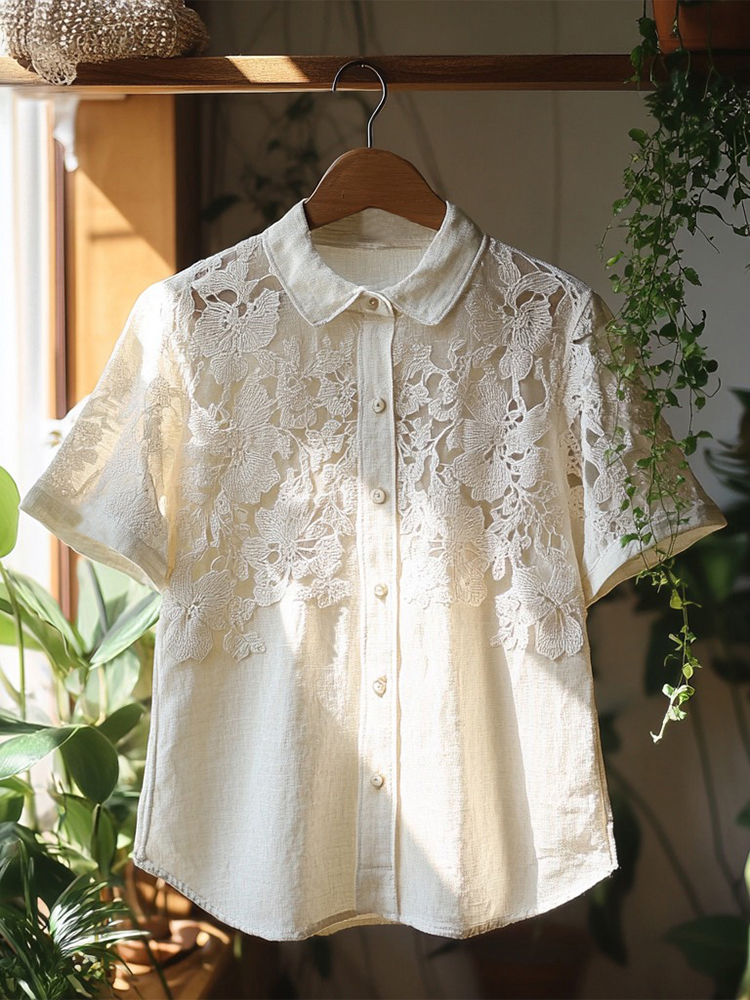 Women's Retro Floral Lace Embroidery Art Shirt