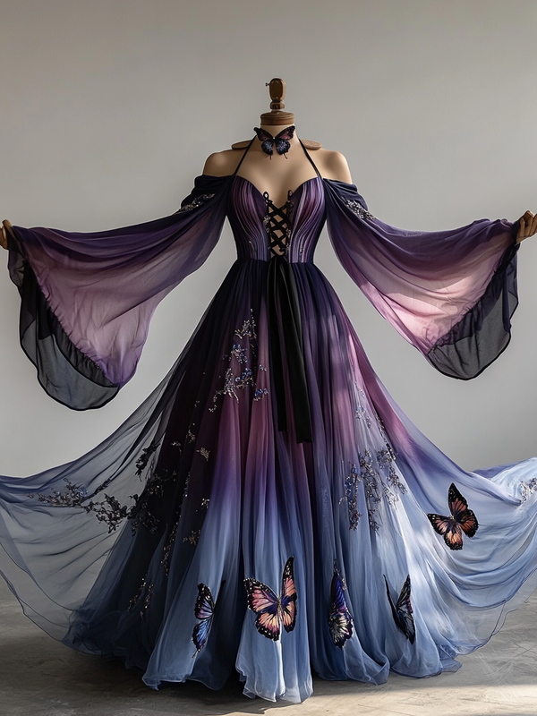 Vacation handmade butterfly purple and blue gradient dress