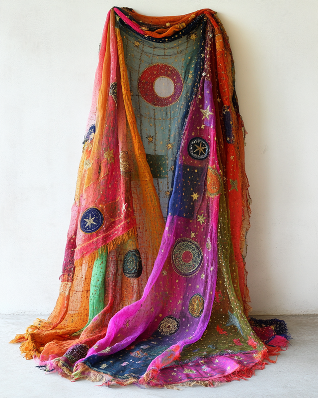 Handmade color block gradient rainbow kimono