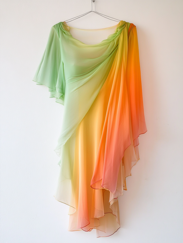 Contrast Rainbow Ruffle Chiffon Dress
