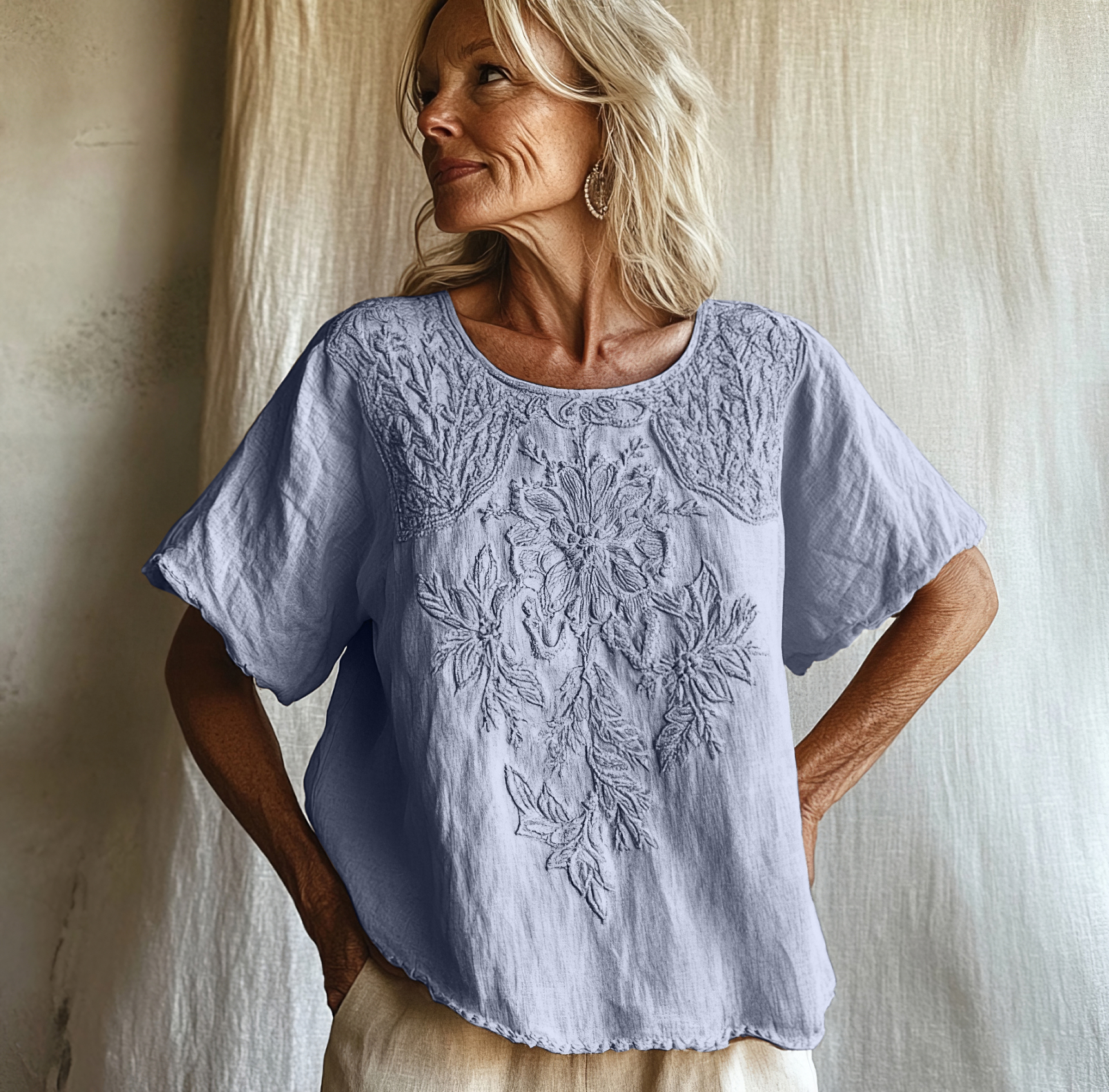 Vintage Floral Art Cotton Linen Comfy Shirt