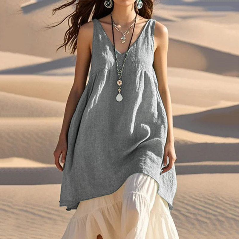 Vintage Sleeveless Cotton Linen Solid V-neck Pocket Vest Shirts