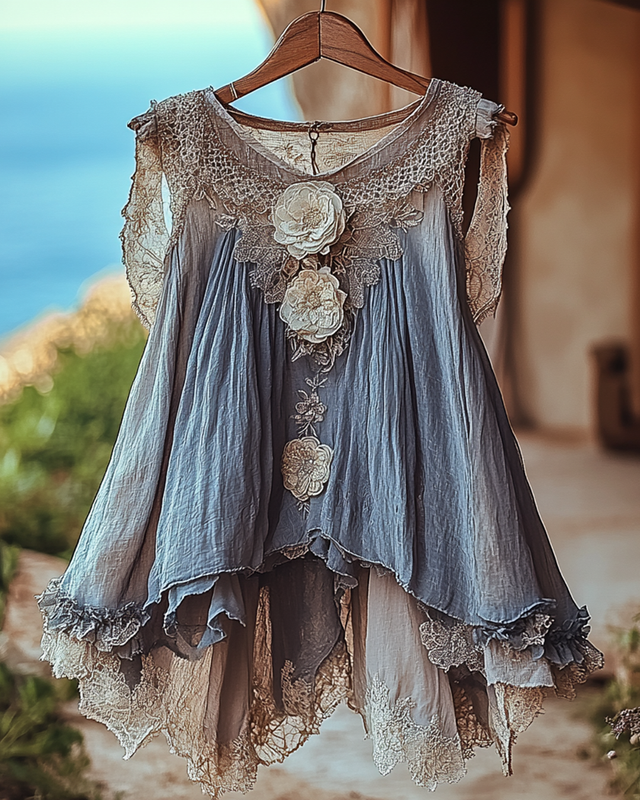 Summer Vacation Ruffle Lace Patchwork Top