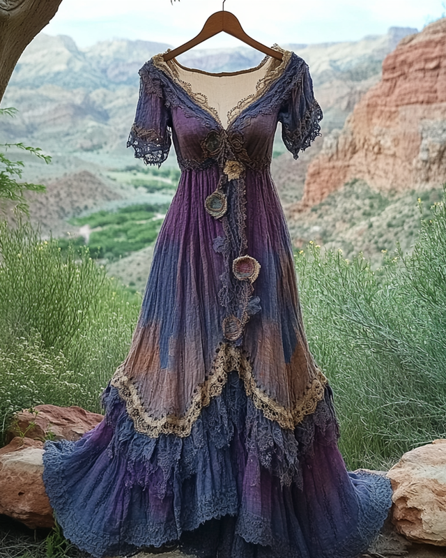 Summer Vintage Floral Lace Patchwork Dress