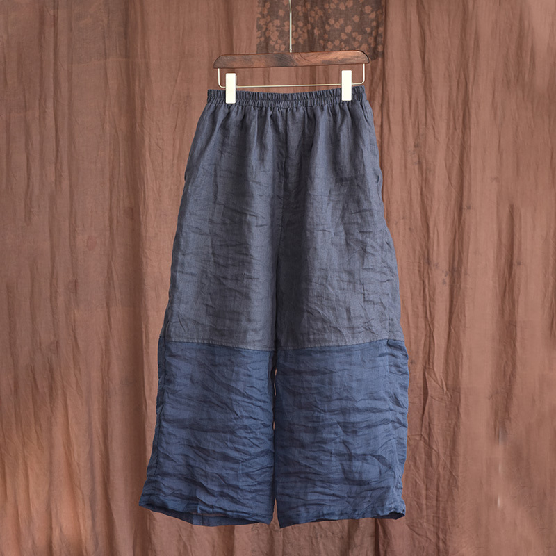 Vintage Patchwork Loose Wide-leg Linen Blend Pants