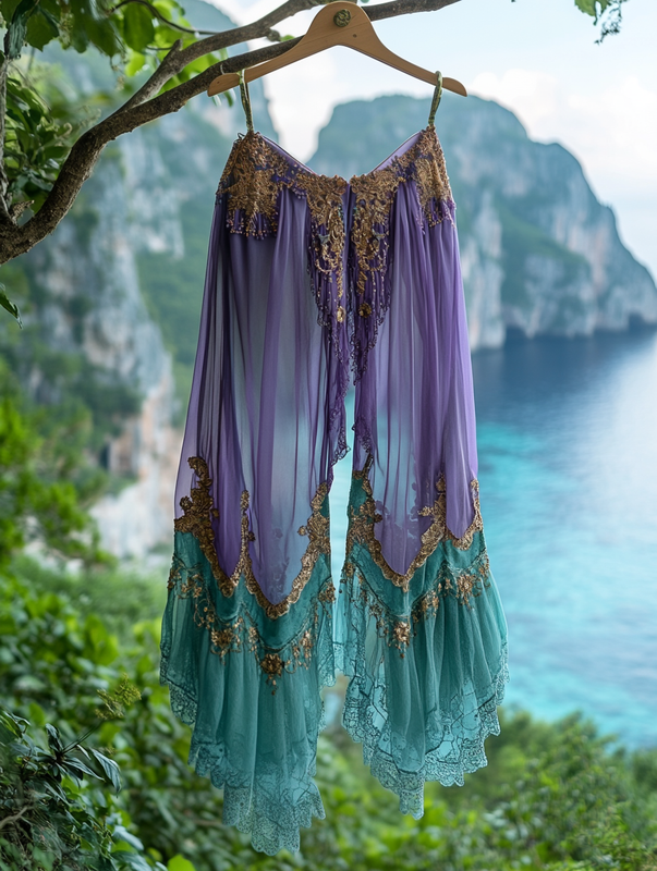 Summer Vacation Ruffle Lace Contrast Pants