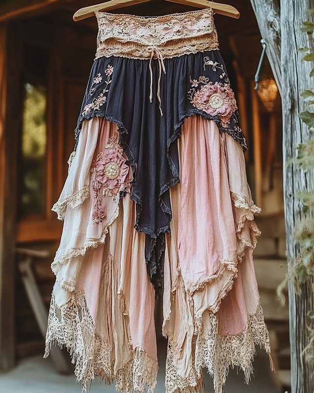 Summer Ruffled Cotton And Linen Patchwork Contrast Color Pants