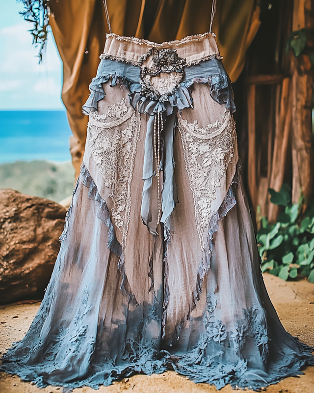 Summer Vacation Ruffle Lace Patchwork Skirt