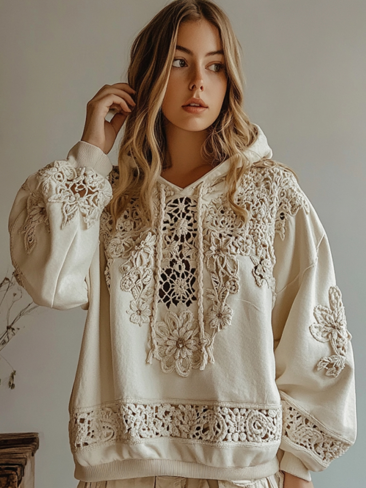 Women's Floral Embroidery Art Casual Hoodie