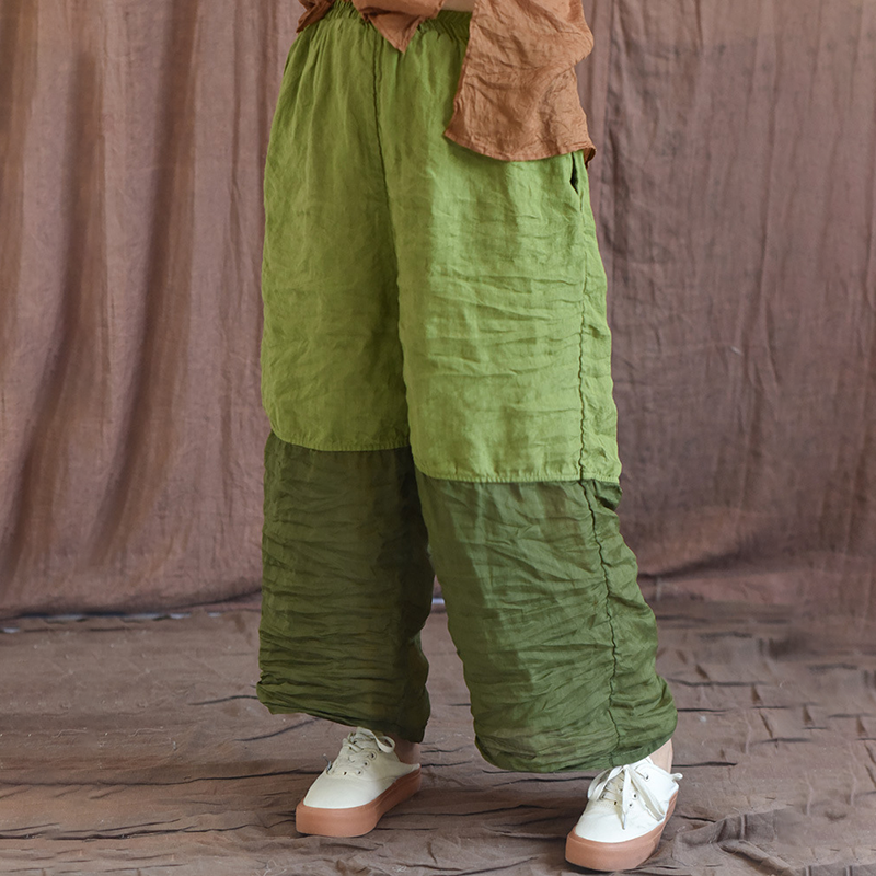 Vintage Patchwork Loose Wide-leg Linen Blend Pants
