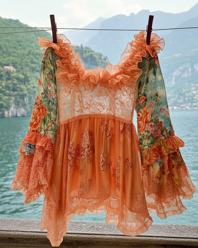 Summer Vacation Ruffle Lace Chiffon Top