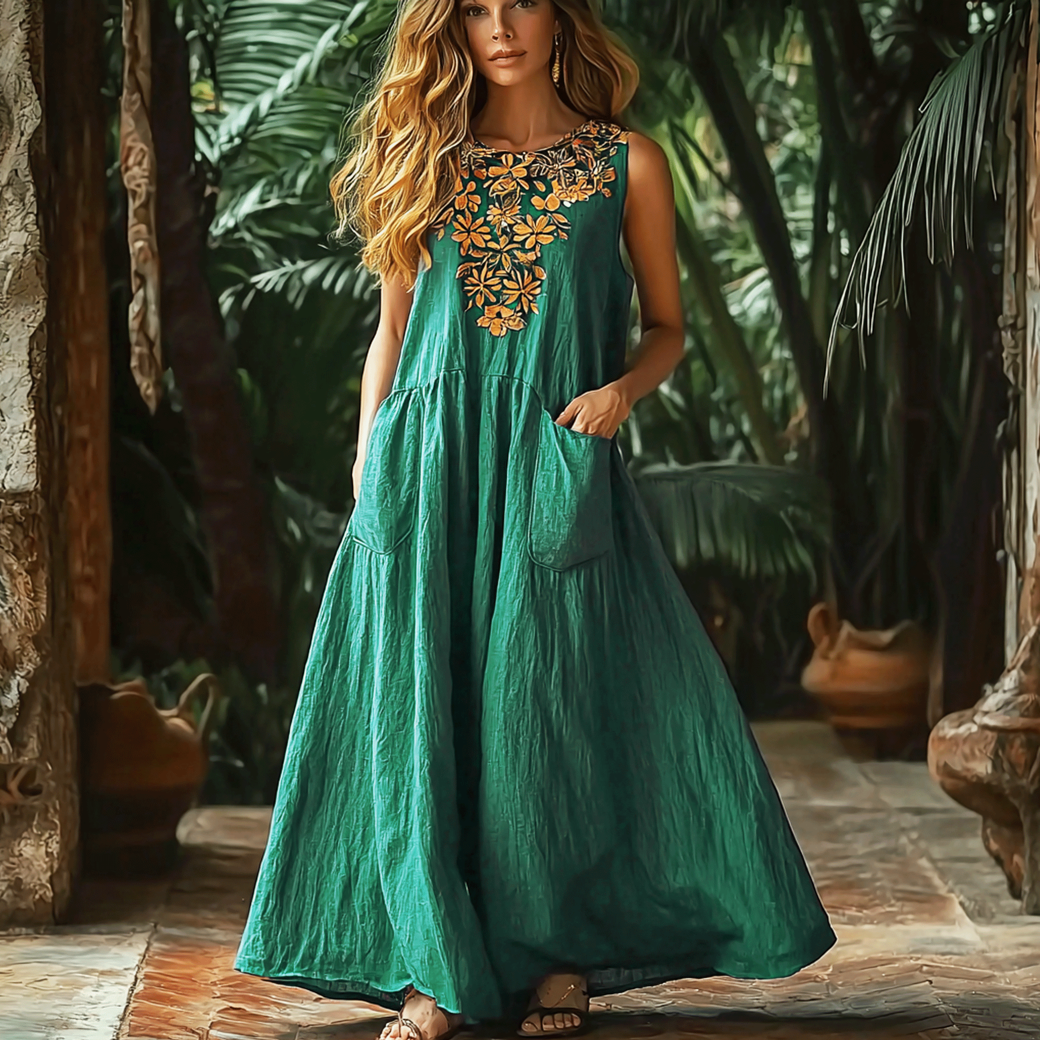 Women's Vintage Bohemian Simple Sleeveless Oversized Linen Maxi Dress