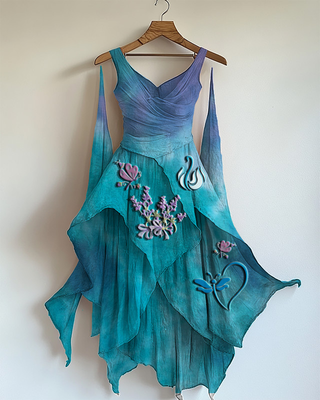 Vacation Handmade Color-Blocking Rainbow Irregular Dress