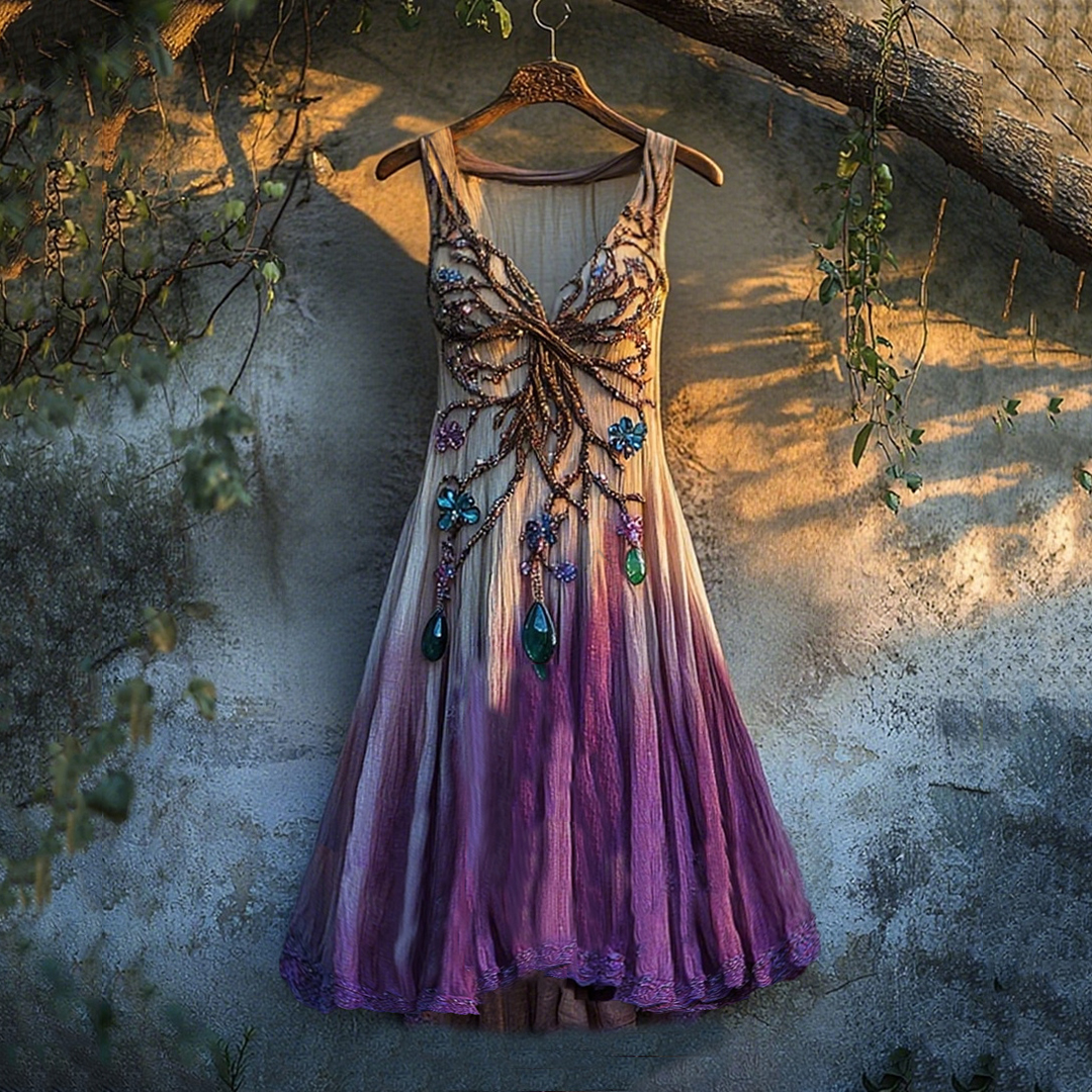 Women's Norse Mythology Celtic Knot Patchwork Linen Maxi Dress