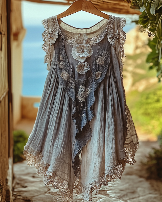 Summer Vacation Ruffle Lace Patchwork Top