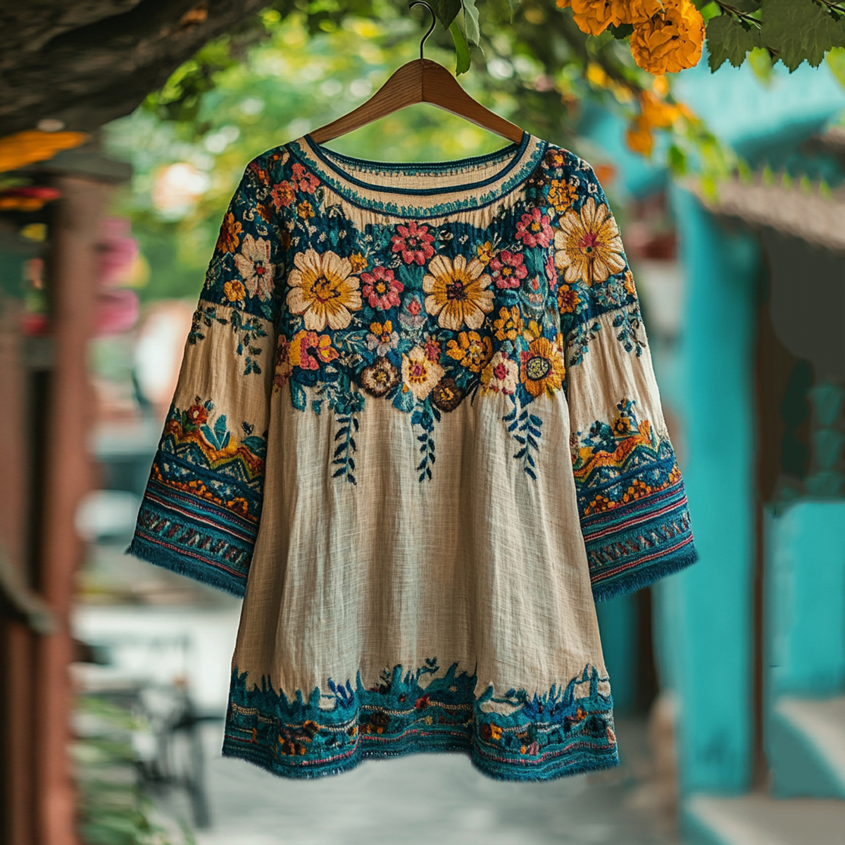 Women's Bohemian Vacation Floral Round Neck T-shirt