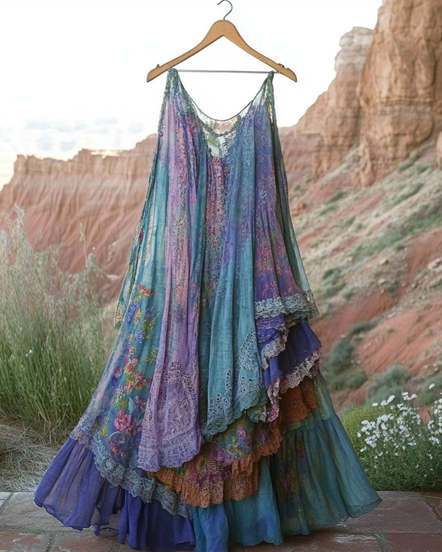 Summer Vintage Floral Lace Patchwork Dress