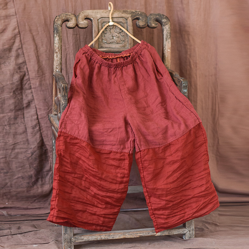 Vintage Patchwork Loose Wide-leg Linen Blend Pants