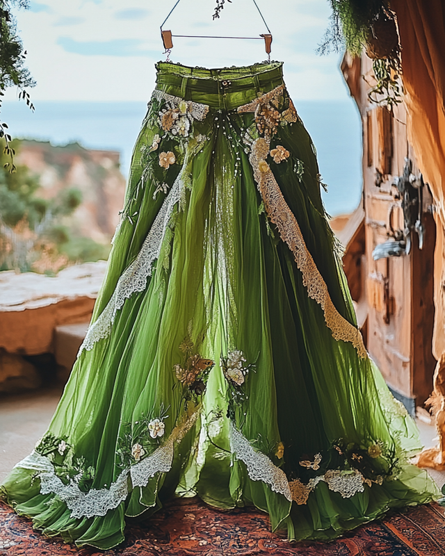 Summer Vacation Ruffle Lace Patchwork Skirt