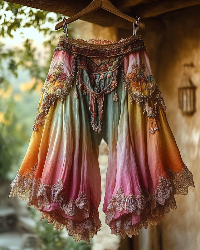 Summer Vacation Ruffle Lace Patchwork Capri Pants