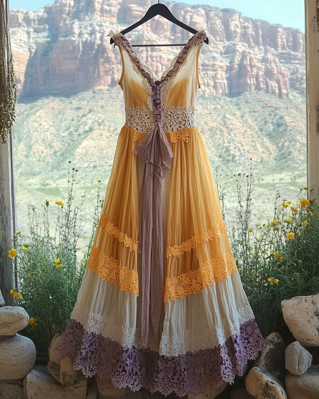 Summer Vintage Floral Lace Patchwork Dress