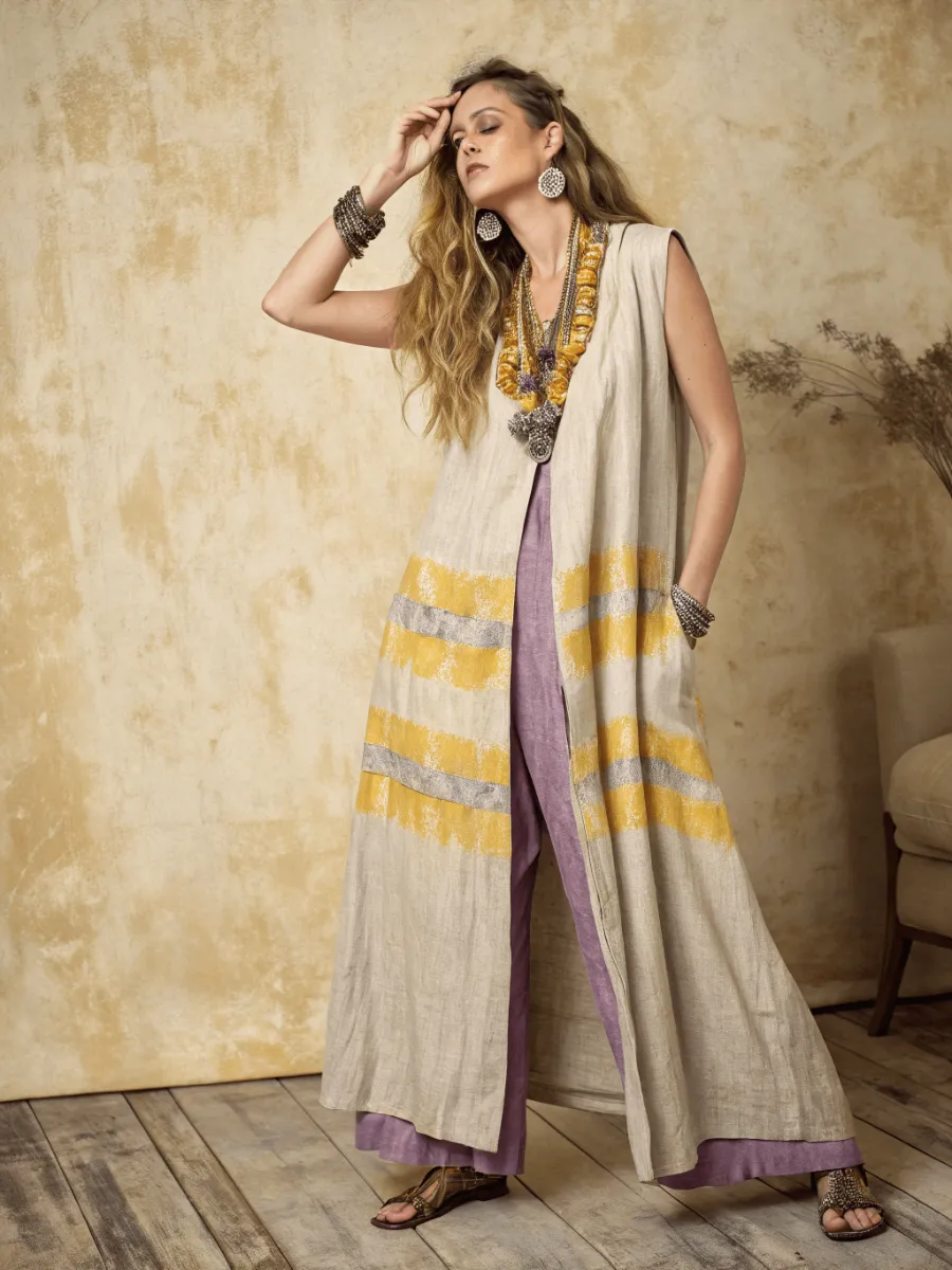 Women's cotton and linen long vest suit