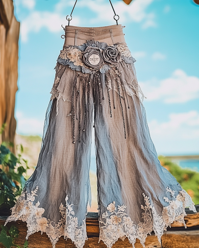 Summer Vacation Ruffle Lace Patchwork Pant