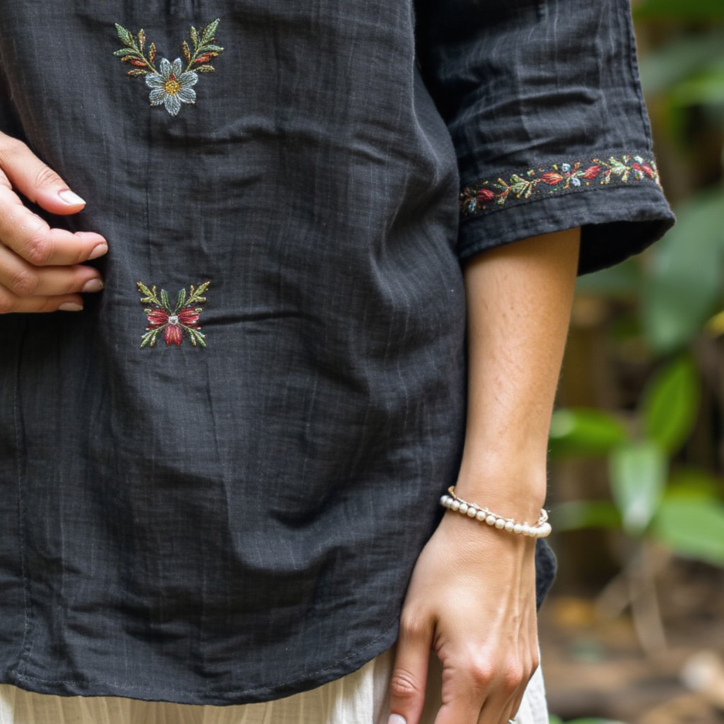 Women's New Casual Embroidery Printed Cotton And Linen Loose Shirt