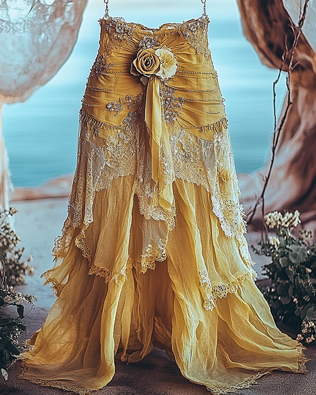 Summer Vacation Ruffle Lace Patchwork Skirt