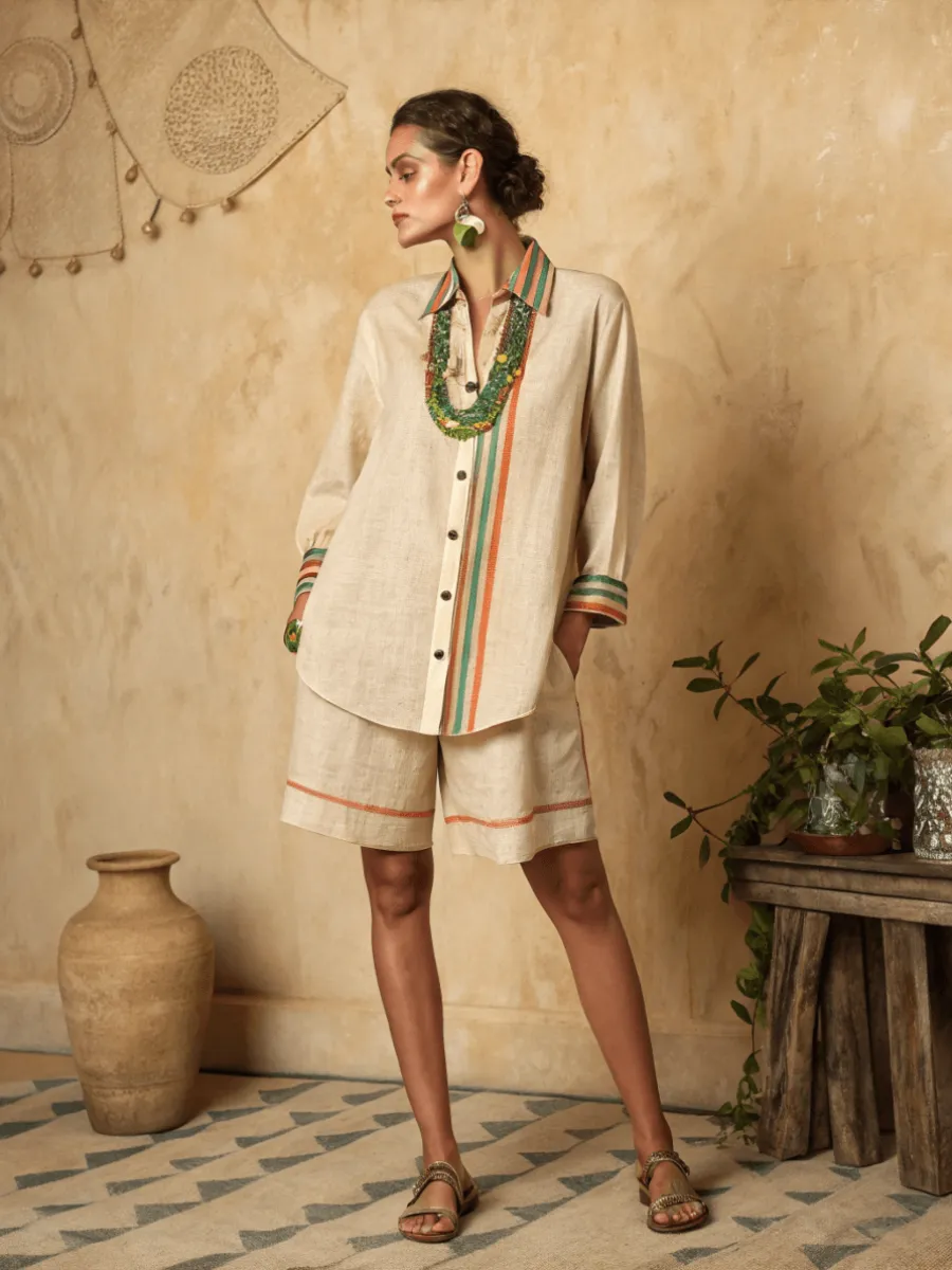 Cotton and linen women's shirt and shorts set