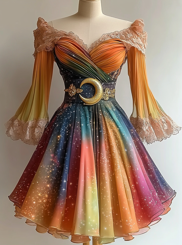 Vacation Handmade Color-Blocking Rainbow Irregular Dress