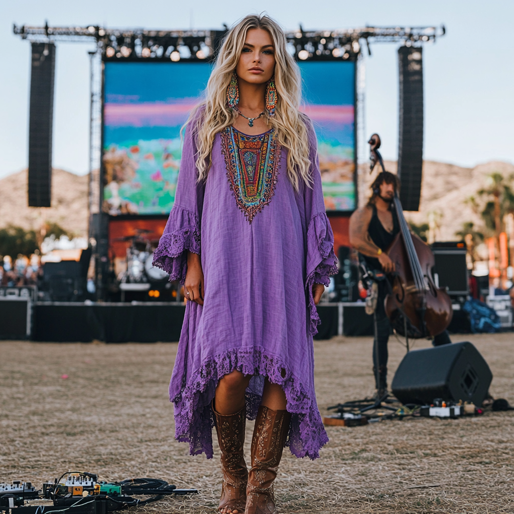 Coachella Music Festival Rock Party Carnival Vintage Wilderness Ethnic Bohemian Linen Dress