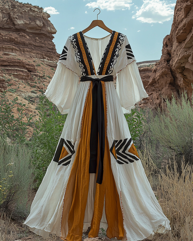 Summer vacation bohemian hand embroidered chiffon dress