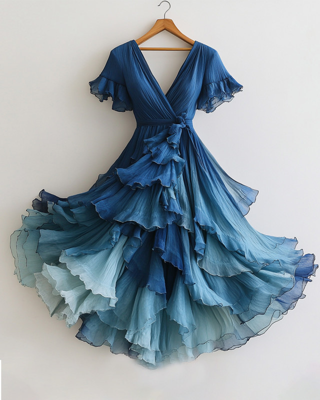 Summer vacation bohemian hand embroidered chiffon dress